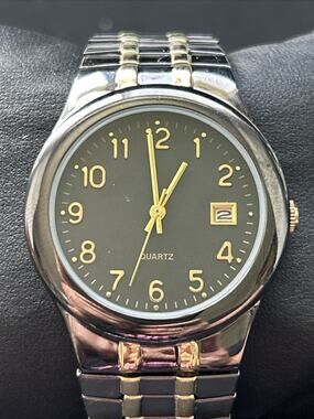 Black And Gold Tone Stretch Band Quartz Watch
